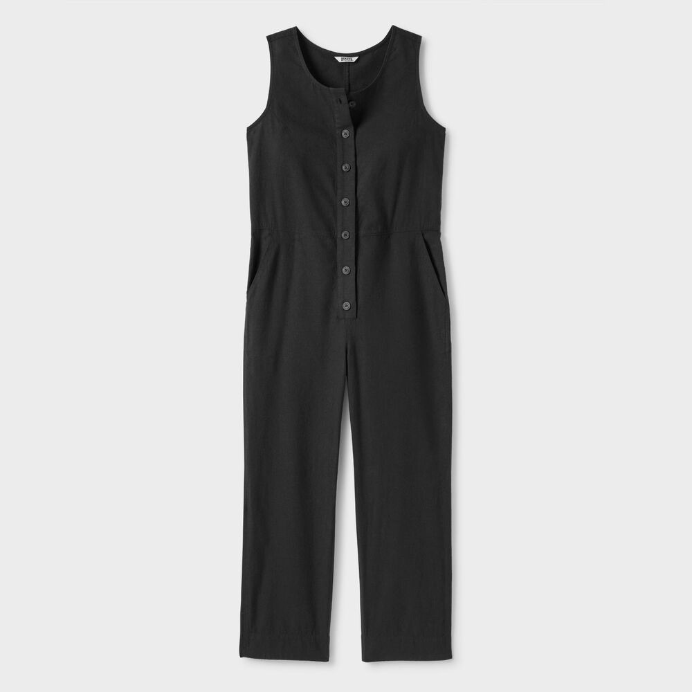 Duluth Trading‎ New Size 8 Black Overeasy Button Front Jumpsuit Lightweight Hemp